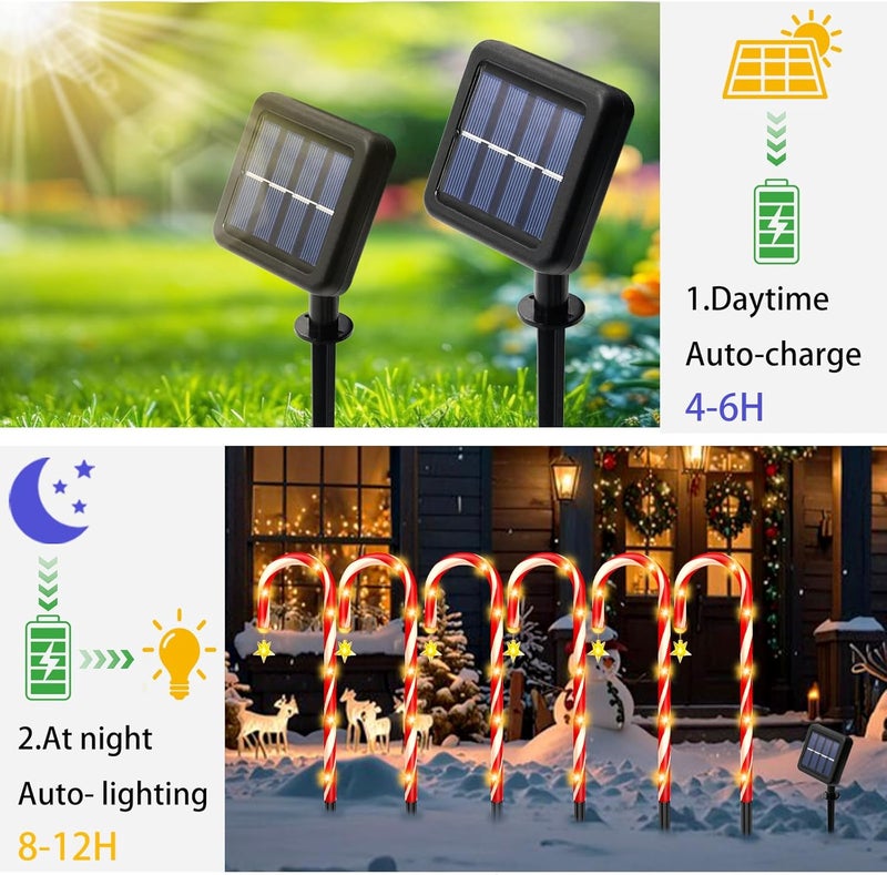 SANDECO Solar Christmas Decorations Outdoor, 12 Pack Solar Candy Cane Christmas Lights 8 Lighting Modes 180 Bright LED, Waterproof Outside Xmas DIY Decorations for Pathway Yard Garden - Image 3